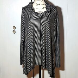 Jones New York- Women's Black/Gray Striped cowl neck Sweater flowy Neutral Sz.1X
